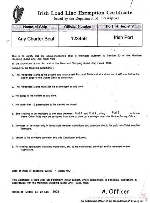 Photocopy: Irish Load Line Exemption Certificate