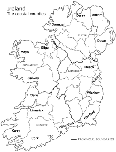 Map: The coastal counties of Ireland